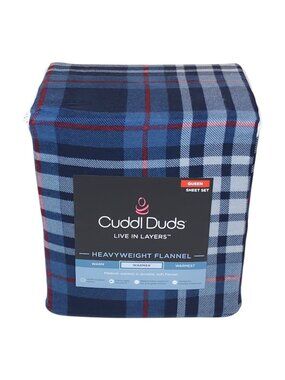 Cuddl Duds Queen Heavyweight Flannel Sheet Set Blue Plaid Soft Brushed Cotton